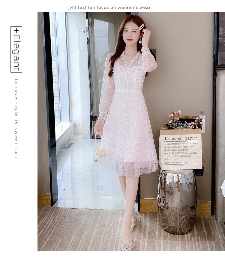 【dress】人気アイテム ! スウィートレース花柄ワンピース　M17265