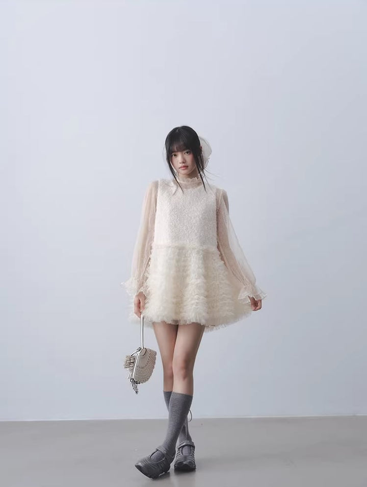 【dress】ギャザーフリルチュールドッキングベストワンピース Q7962
