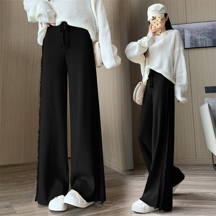 【bottoms】ハイウエストニットワイドパンツ　M18323