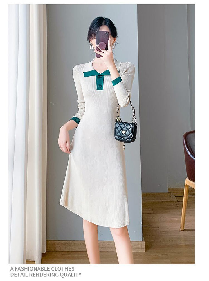 【dress】折り襟ニットワンピース　M18990