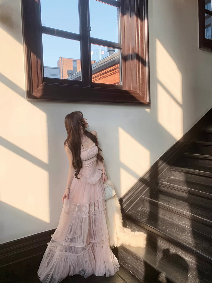 【dress】チュールレースロングワンピース Q7971