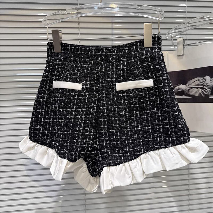 【set】フェイクレイヤードシャツ×ギャザーフリルショートパンツセット Q7571