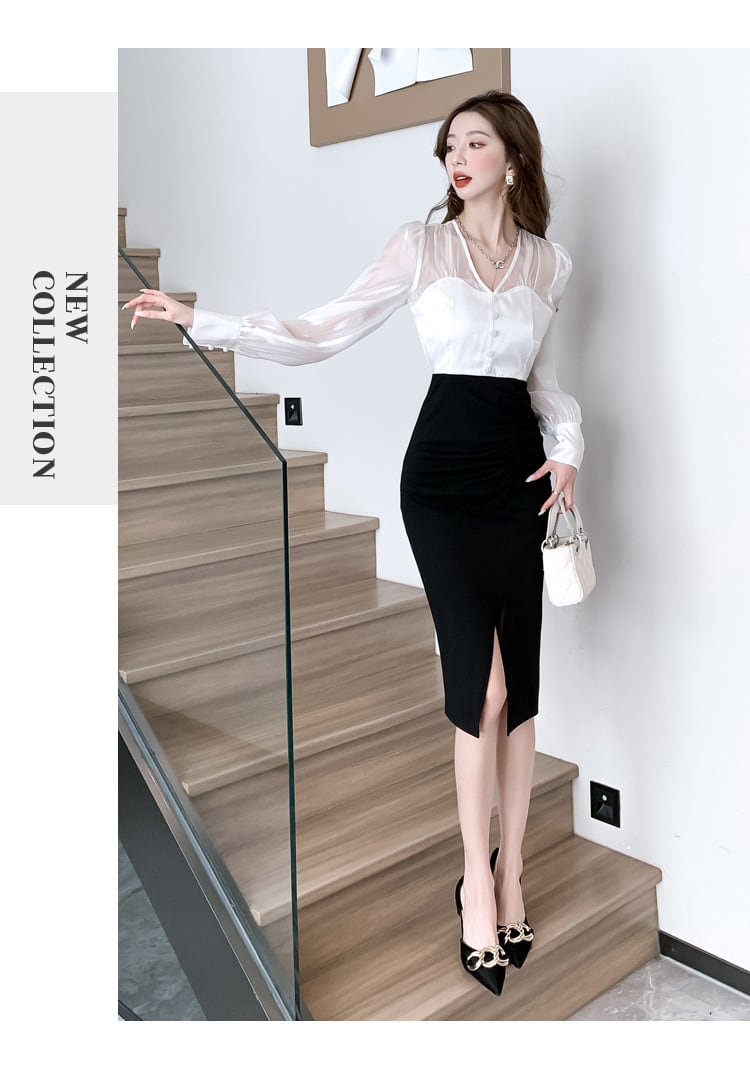 【dress】Vネックドッキングワンピース　M26462