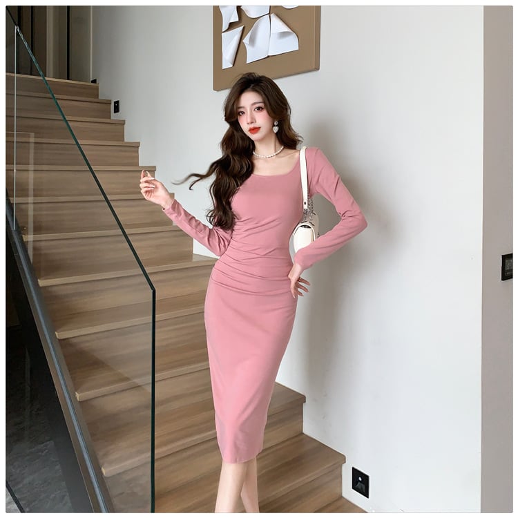 【dress】クルーネック無地ワンピース　M18183