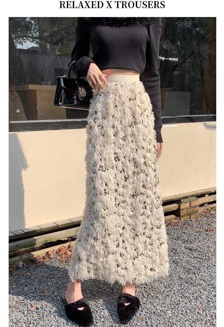 【bottoms】スパンコールフリンジスカート　M27767
