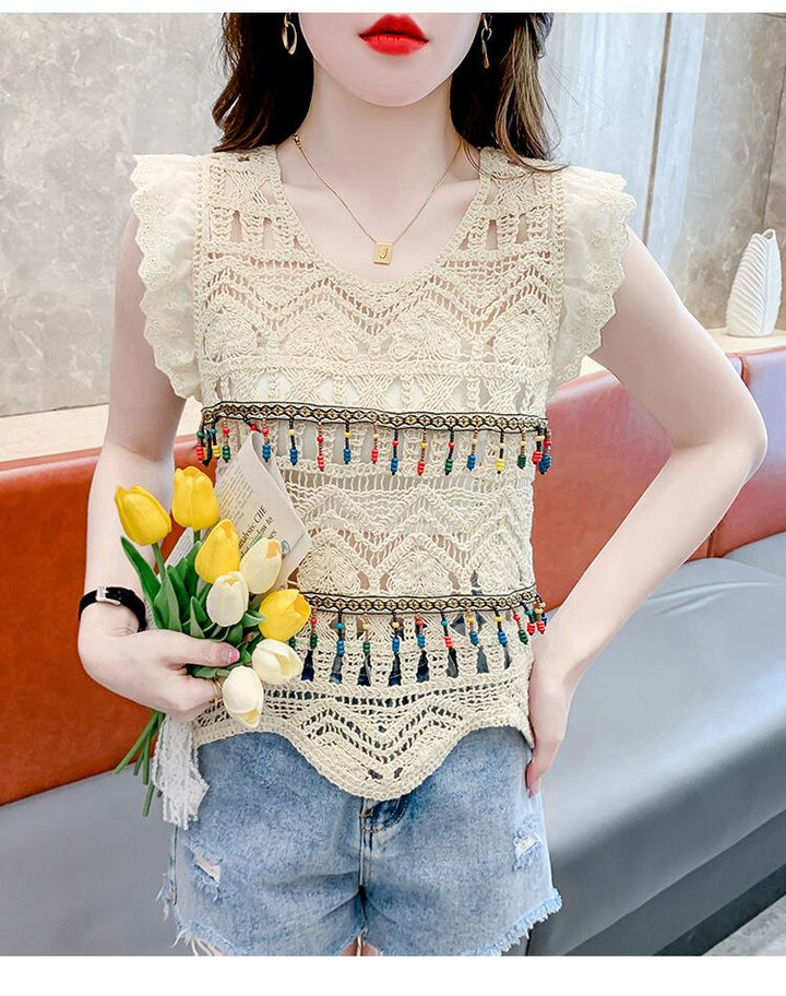【tops】大人可愛いカットワークノースリーブトップス　M17059