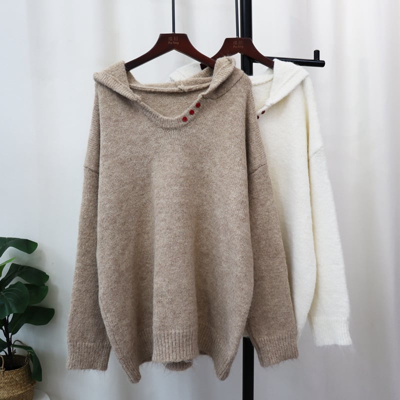 【tops】フード付きニットセーター　M26598