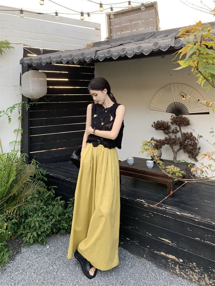 【set】カットワークベスト×ワイドパンツセット　M23915