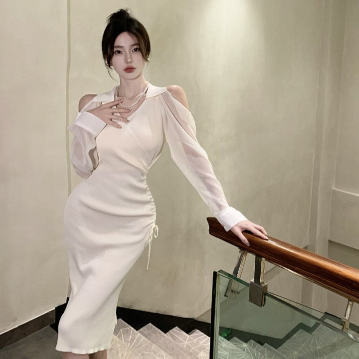 【dress】女性力を高める～オフショルダーニットワンピース　M17054