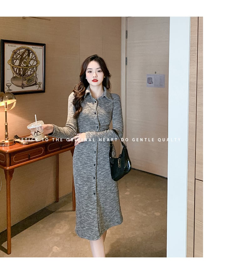 【dress】ボタンデザインニットワンピース　M17994