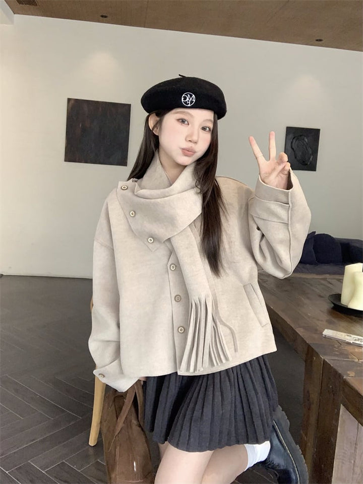 【outer】ショートコートマフラー付き　M27679