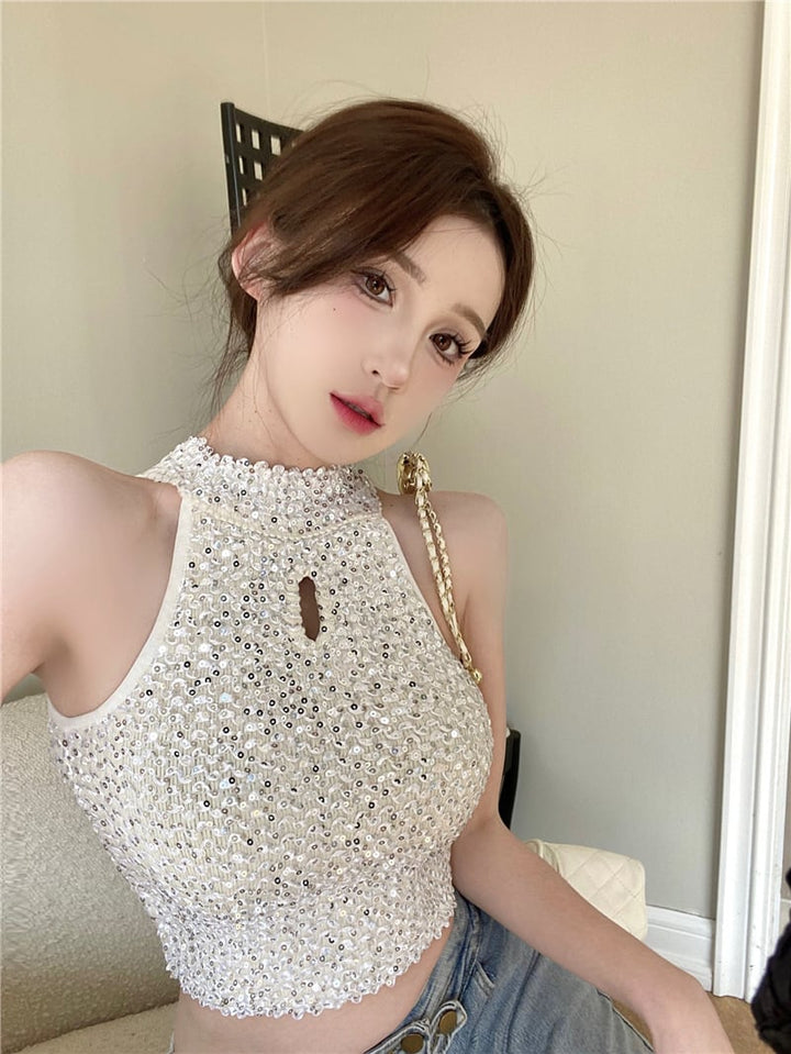 【tops】キラキラホルターネックトップス　M24801