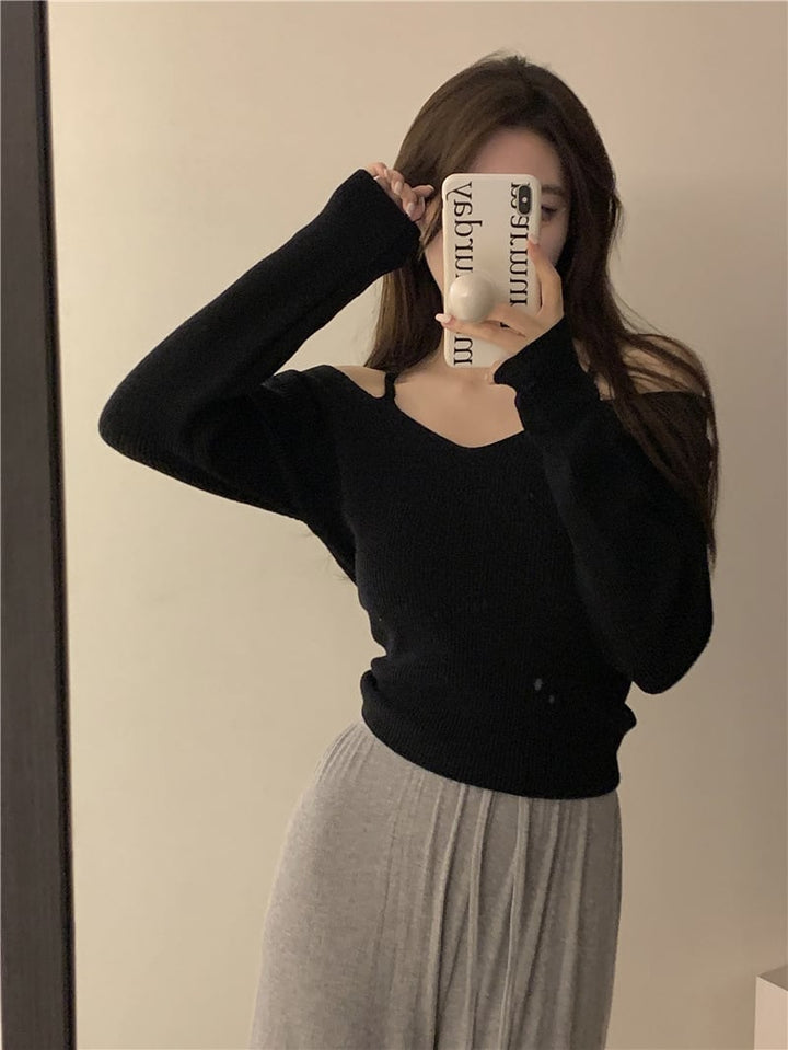 【tops】オフショルダーニットトップス　M26579