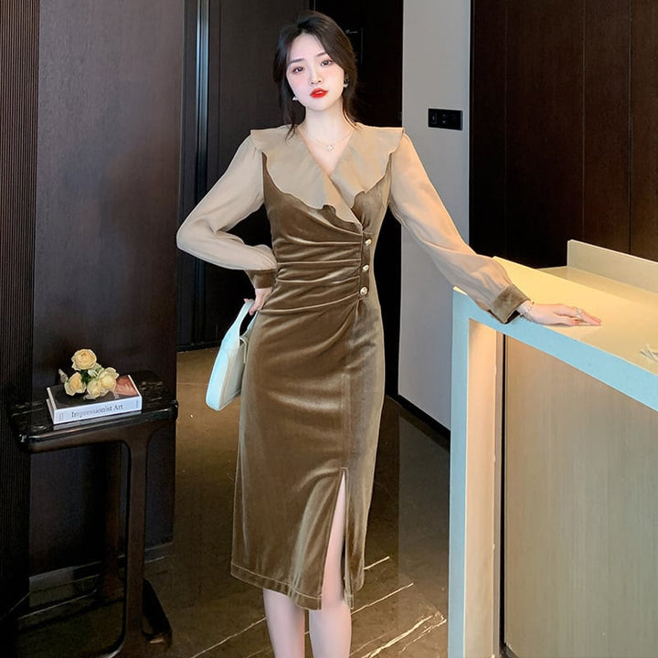 【dress】高級感 エレガントオシャレフリルワンピース　M17365