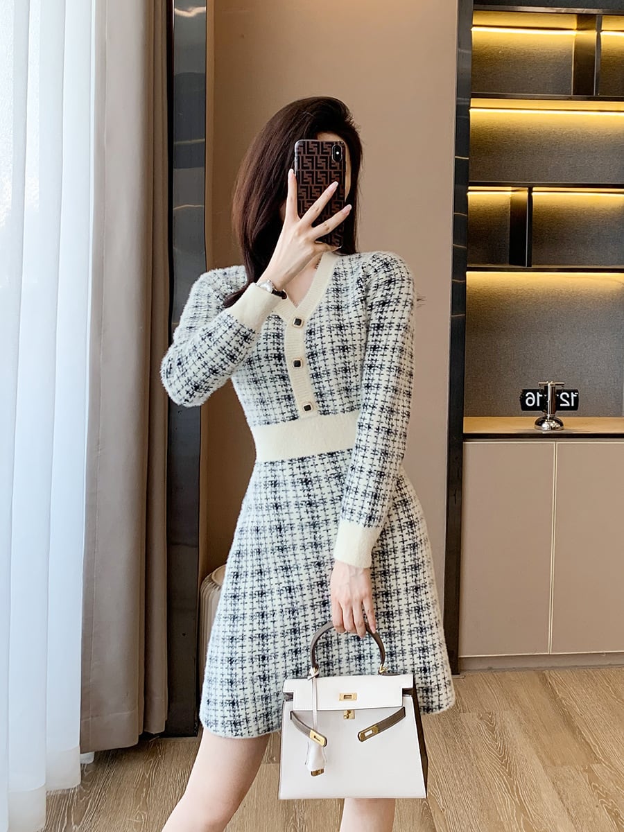 【dress】大人らしい エレガントニットワンピース着瘦せ　M17471