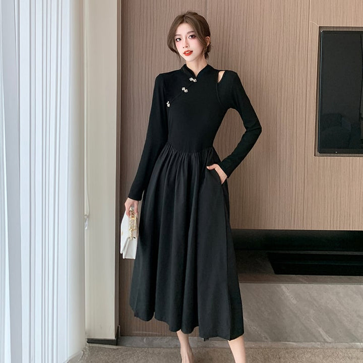 【dress】ニット切り替えワンピース　M25547