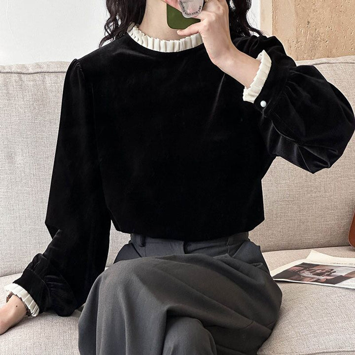 【tops】フェイクレイヤードベルベットトップス Q6964