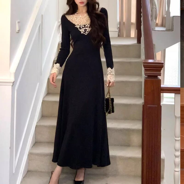 【dress】レースドッキングニットワンピース Q6862