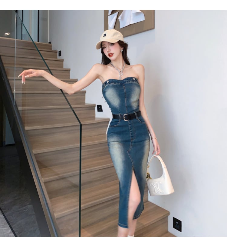 【dress】韓国系ファッションセクシーデニムワンピース　M17191