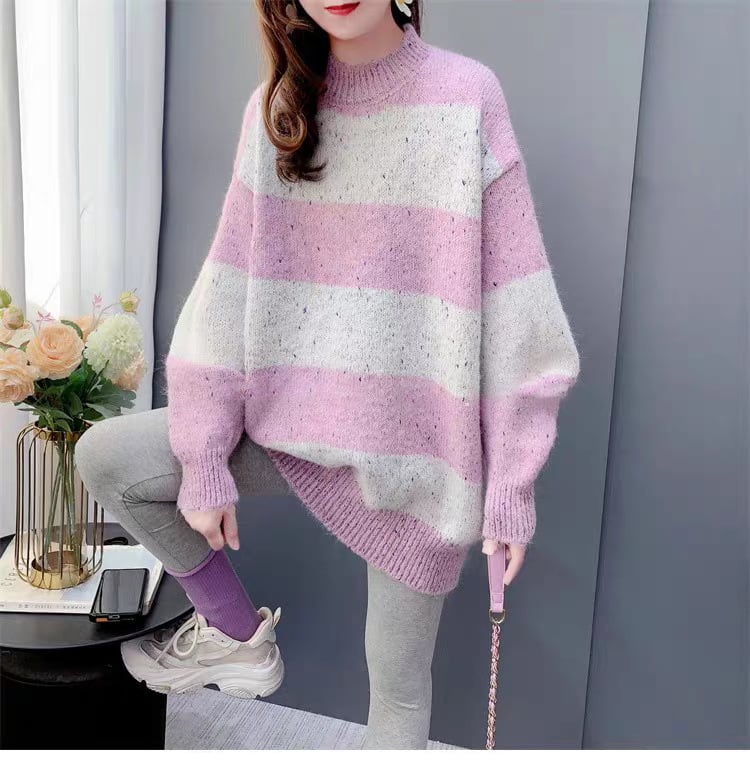 【tops】ボーダー柄ニットセーター　M26468