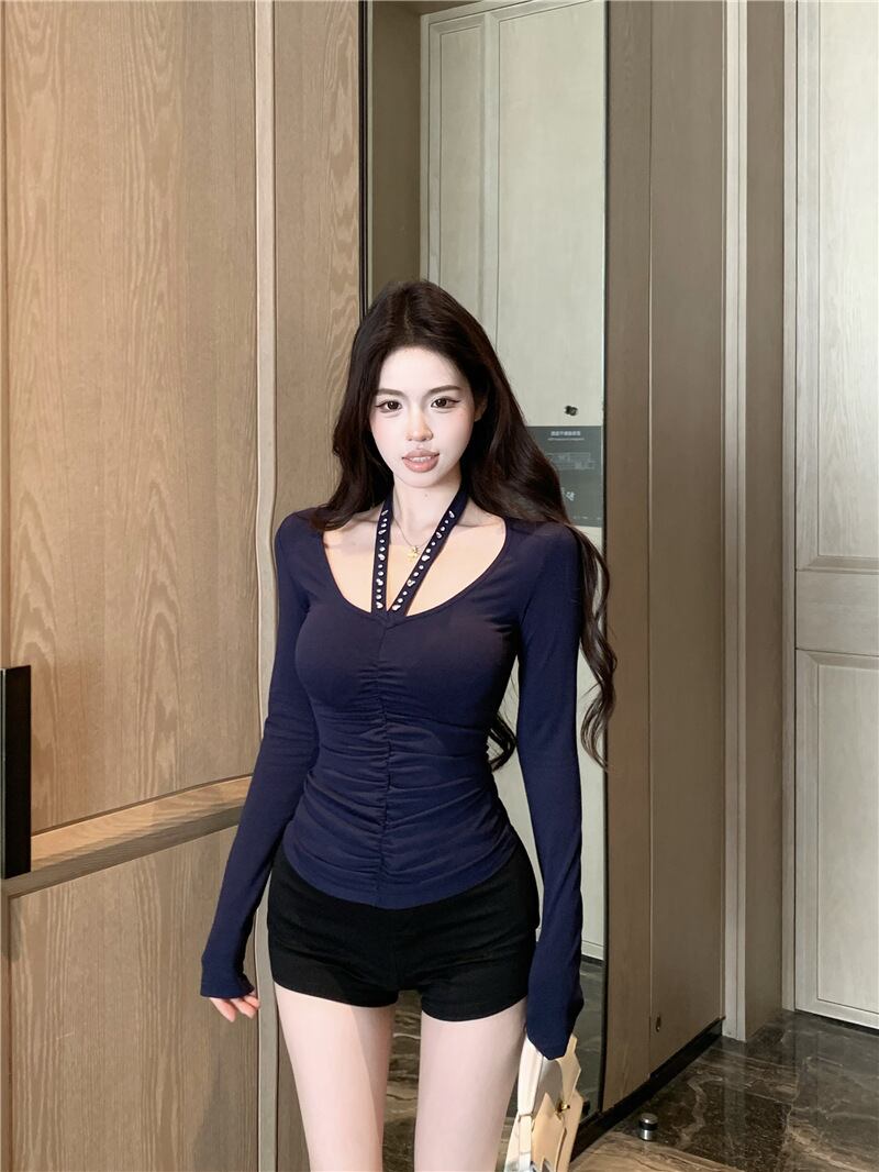 【tops】ホルターネック長袖Tシャツ　M28571