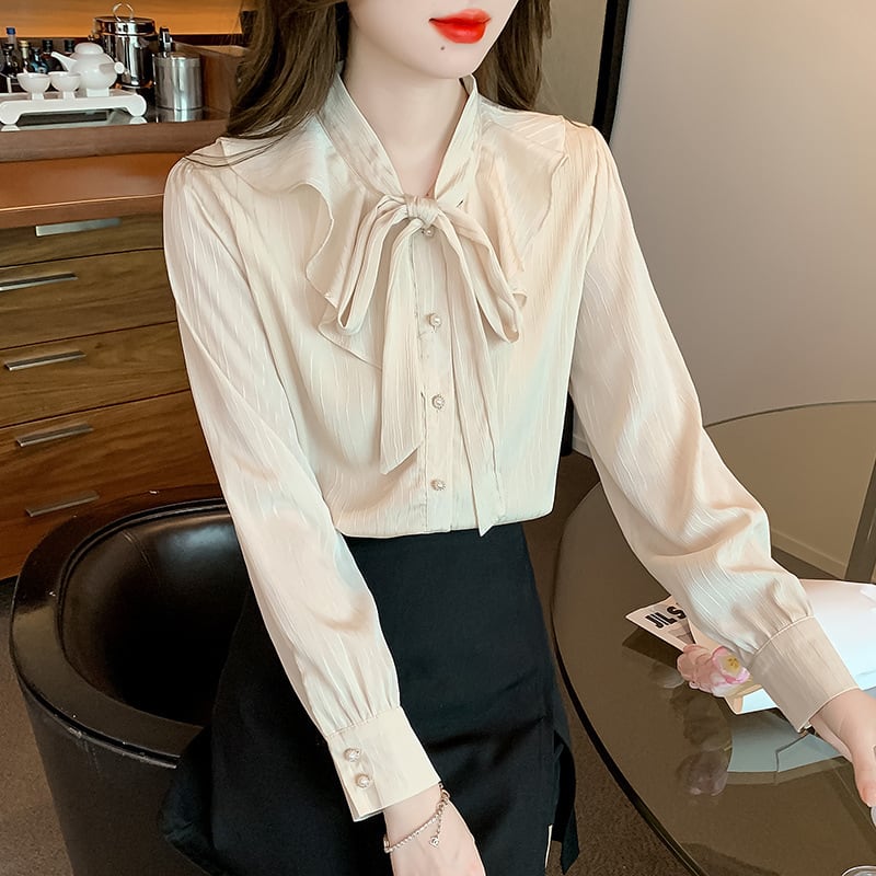 【tops】人気アイテム ! リボン付きシャツトップス　M17615