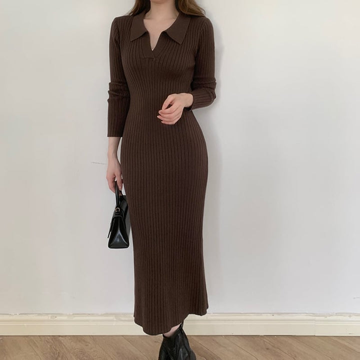【dress】POLOネックニットワンピース着瘦せ　M17664