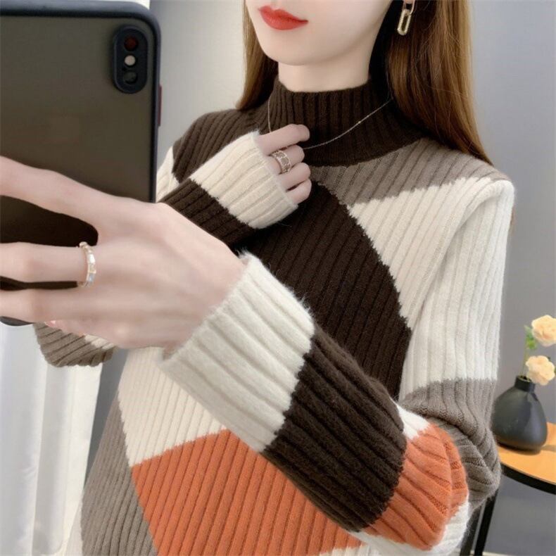 【tops】配色ニットセーター　M18706