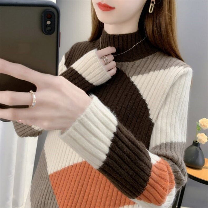 【tops】配色ニットセーター　M18706