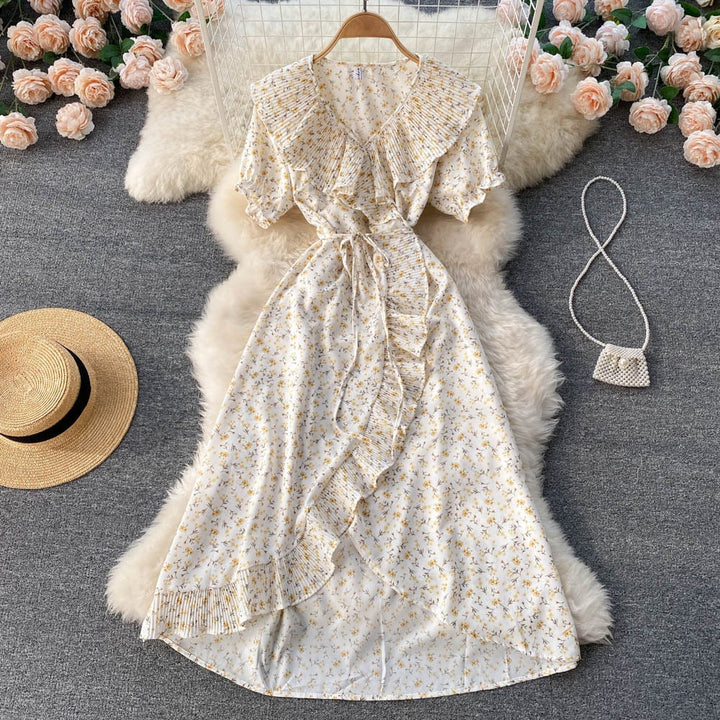 【dress】優しい雰囲気スウィート花柄ワンピース着瘦せ　M17382