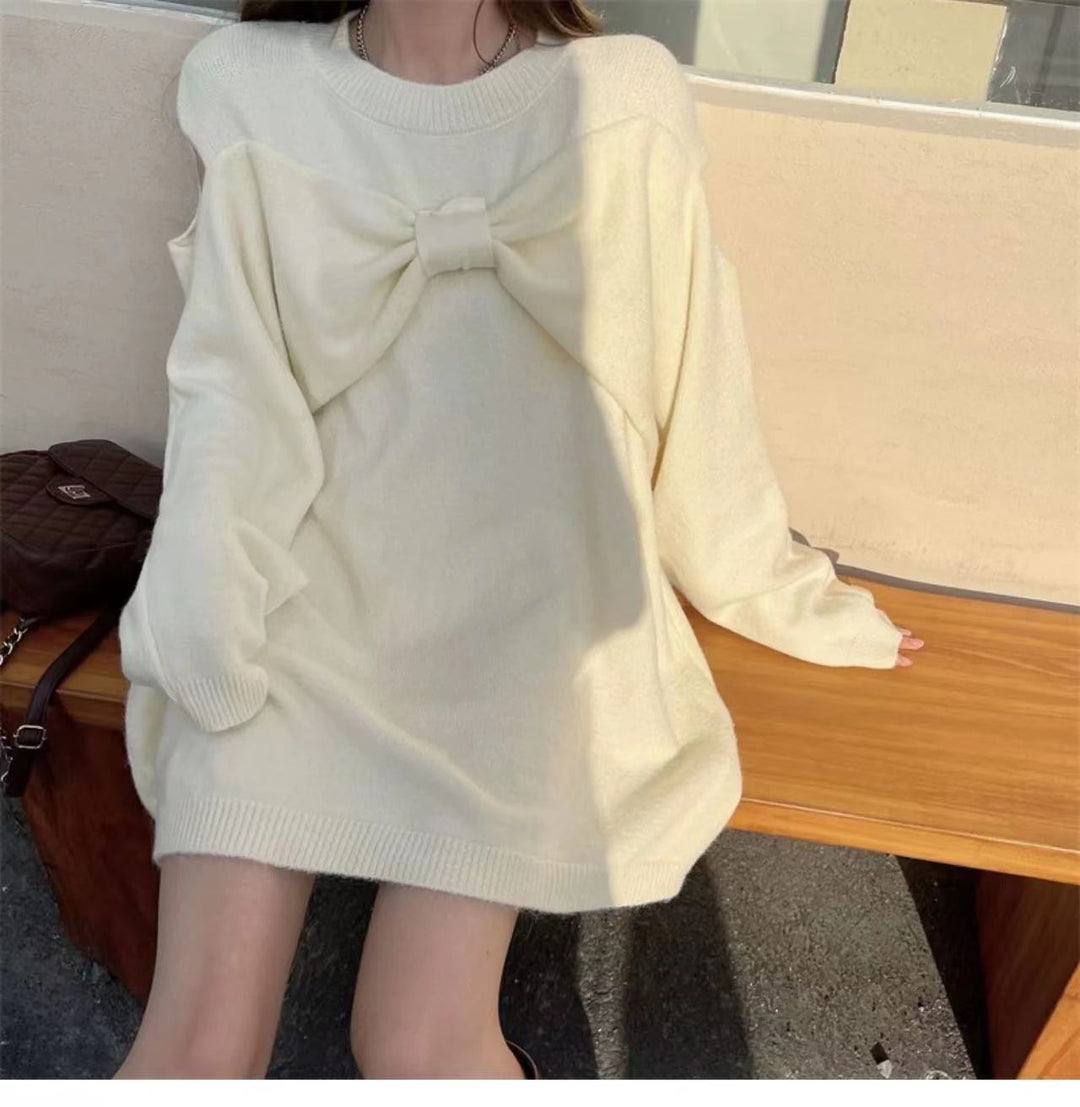 【tops】リボン付きクルーネックニットセーター　M17749
