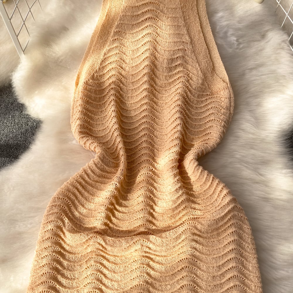 【dress】大人らしい ノースリーブ薄手ニットワンピース　M17145