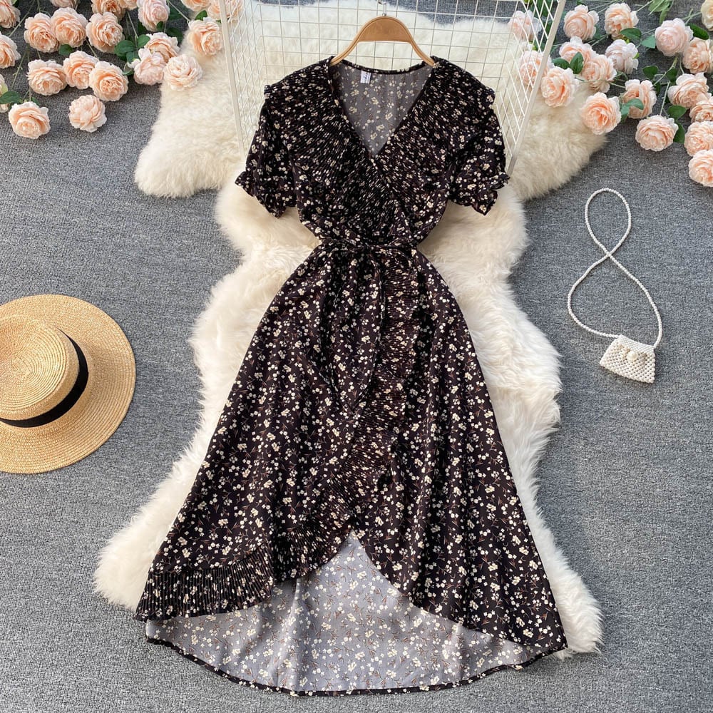 【dress】優しい雰囲気スウィート花柄ワンピース着瘦せ　M17382