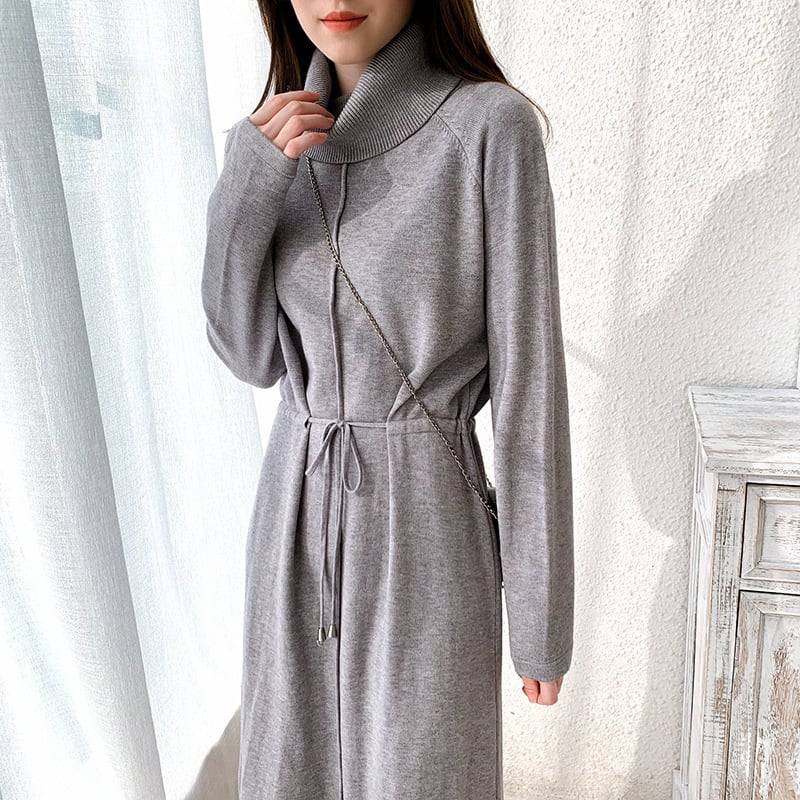 【dress】目立つ！ハイネック無地ニットワンピース　M17663