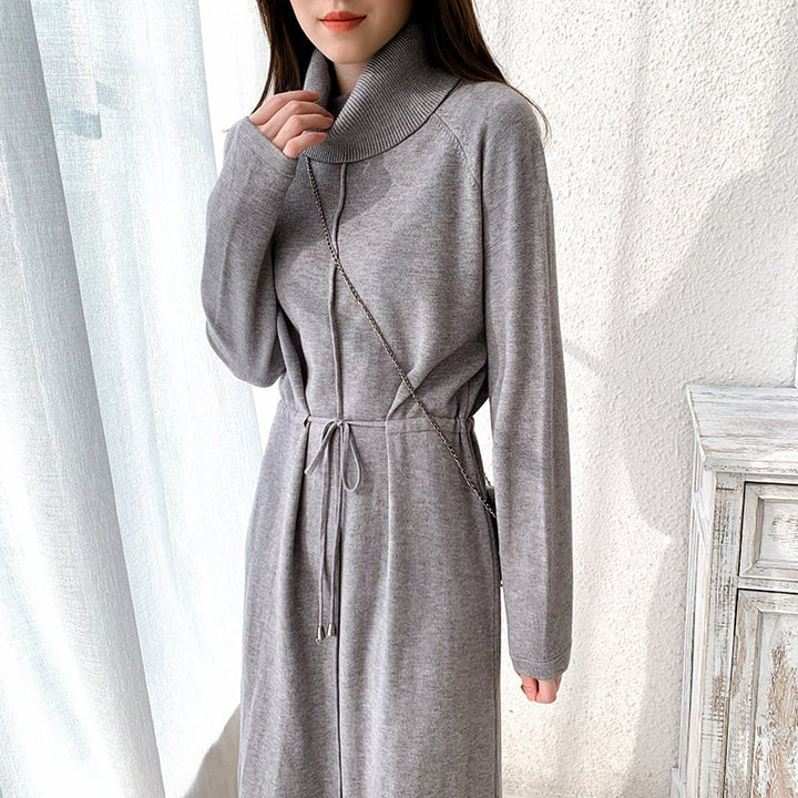 【dress】目立つ！ハイネック無地ニットワンピース　M17663