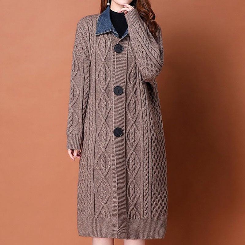 【outer】デニム切り替えロング丈ニットカーデ　M17828
