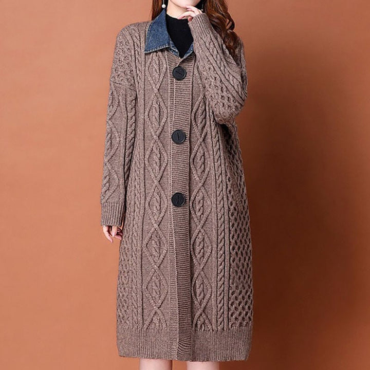 【outer】デニム切り替えロング丈ニットカーデ　M17828