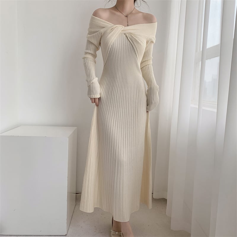 【dress】話題沸騰中 オシャレ無地ニットワンピース　M17589