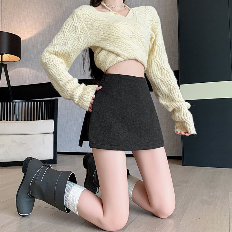 【bottoms】ハイウエストキュロットパンツ　M27866