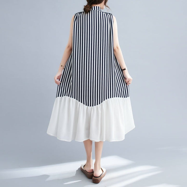 【dress】韓国系ストライプ柄ノースリーブワンピース　M16946