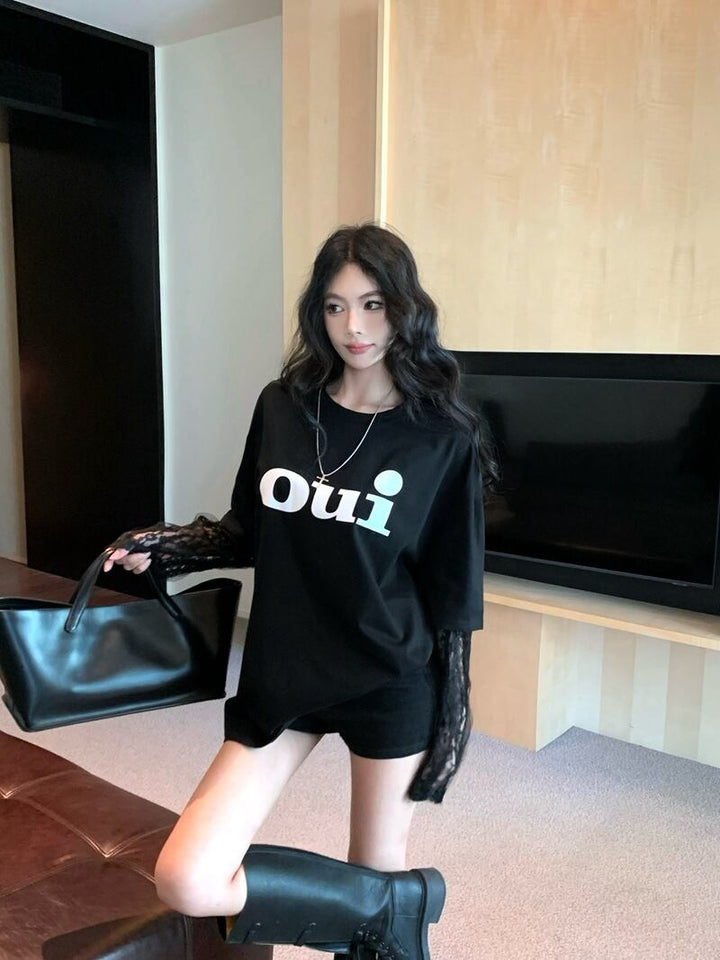 【tops】レース切り替えTシャツ　M28795