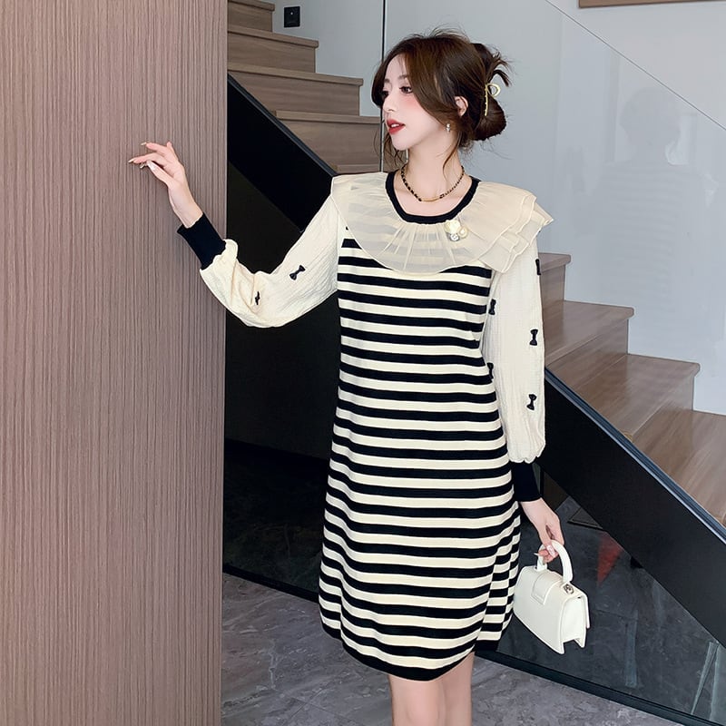 【dress】気質満点大人可愛いボーダー柄ニットワンピース　M17500