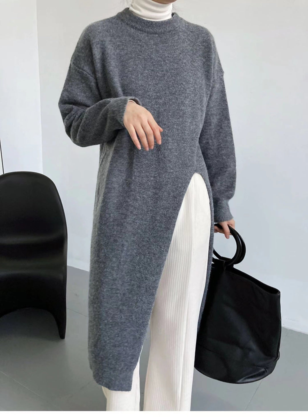 【dress】スリット無地ニットワンピース　M18038