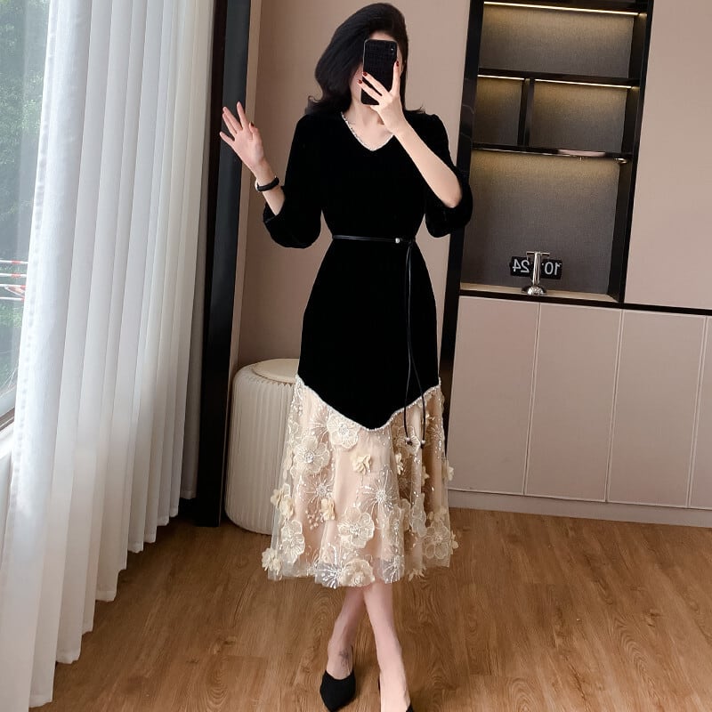 【dress】レース切り替ワンピース　M26931
