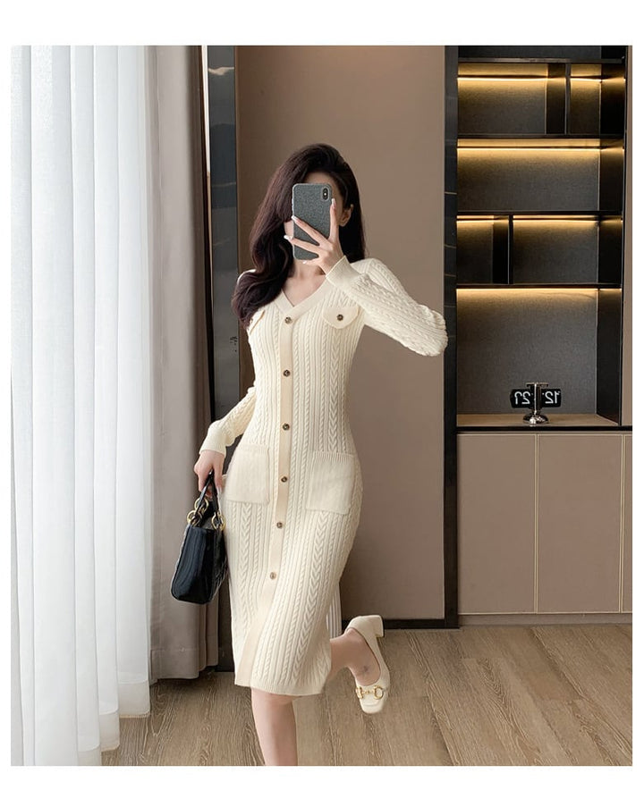 【dress】アウトポケットニットワンピース　M18255
