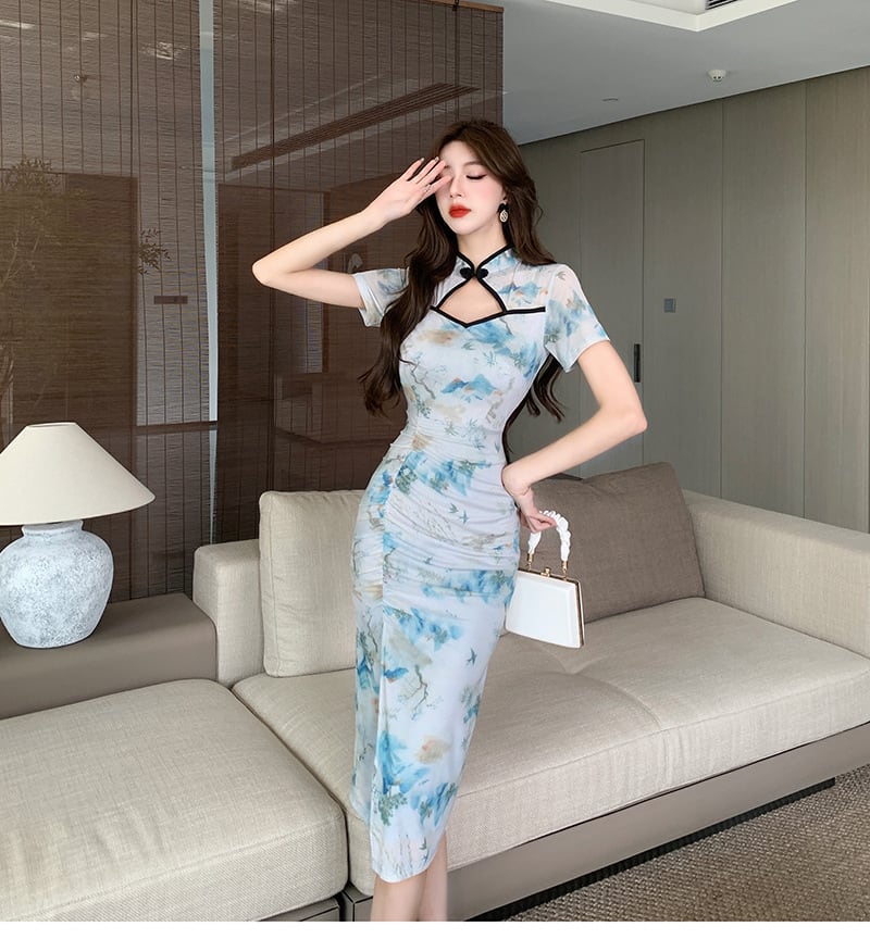 【dress】美人度アップエレガントプリントワンピース　M17168