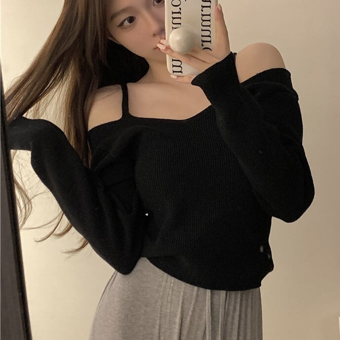 【tops】オフショルダーニットトップス　M26579