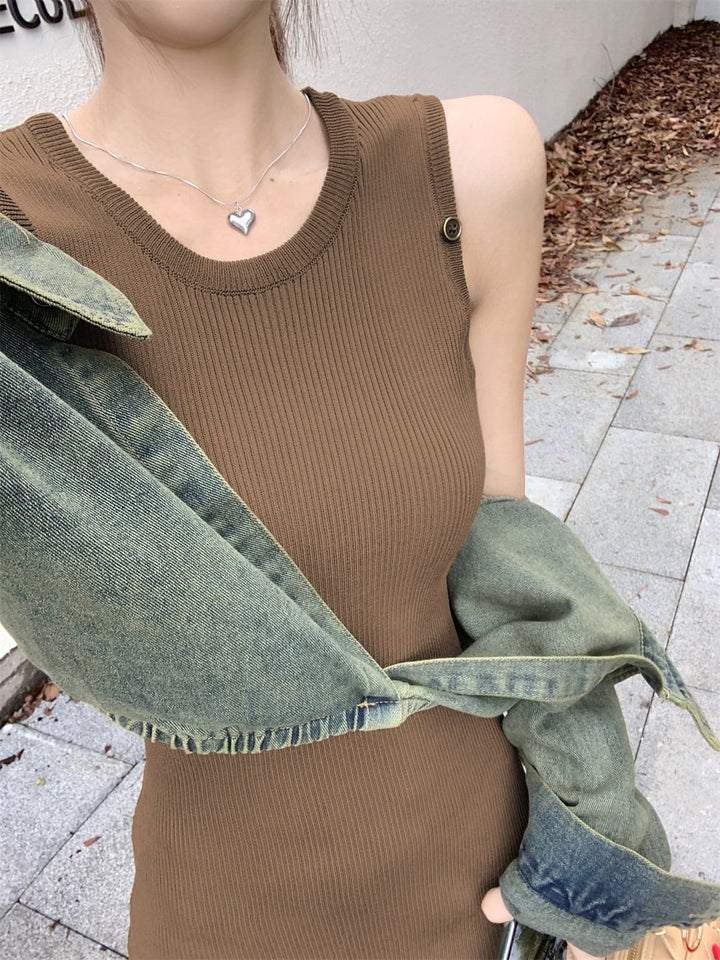 【dress】デニムドッキングニットワンピース　M17979