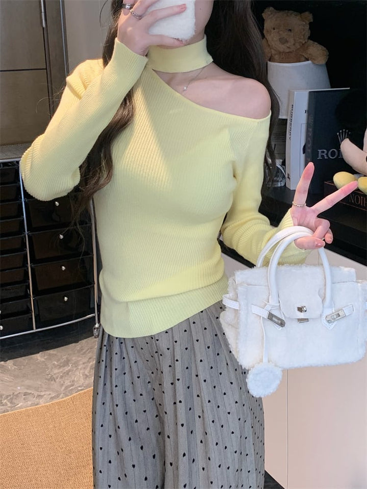 【tops】オフショルダーニットトップス　M28410