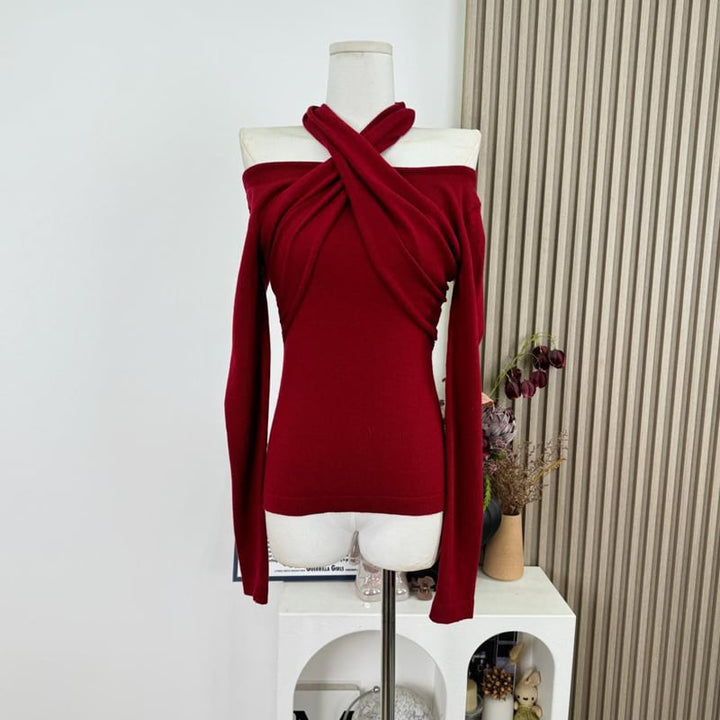 【tops】3色展開クロスホルターネックトップス Q7922
